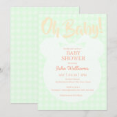 Lichtgroene Beer Oranje Oh Baby Shower Uitnodiging (Voorkant / Achterkant)