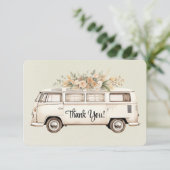 Lichtgroene bus bruiloft bedankkaart (Staand voorkant)