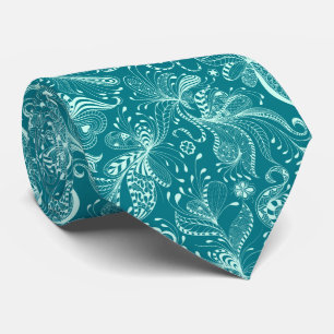 Lichtgroene en Turquoise Exotische Floral Swirls Stropdas