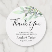 Lichtgroene eucalyptus bladeren rond bedankjes labels (Achterkant)