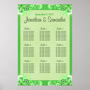 Lichtgroene "Floral Wedding Table"-stoelenkaart Poster