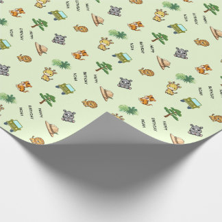 Lichtgroene gepersonaliseerde safari dier verjaard cadeaupapier