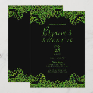Lichtgroene glinster glitter zwarte Sweet 16-feest Kaart