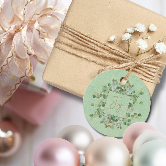 Lichtgroene glitter Botanische Eucalyptus Aangepas Bedankjes Labels