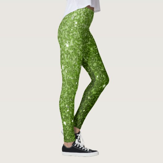 Lichtgroene groene faux glitter sparkles leggings (Rechts)