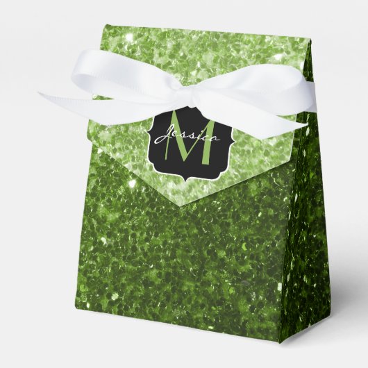 Lichtgroene groene glitter sparkles Monogram Bedankdoosjes (Voorkant Zijde)