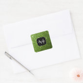 Lichtgroene groene glitter sparkles Monogram Vierkante Sticker (Envelop)