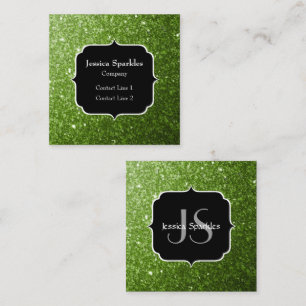 Lichtgroene groene glitters schittert Monogram Vierkante Visitekaartje