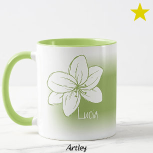 Lichtgroene Minimale Handgetekende Bloem Aangepast Mok
