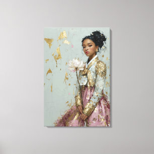 Lichtgroene & Roze Moderne Hanbok Meisje Canvas Pr Afdruk