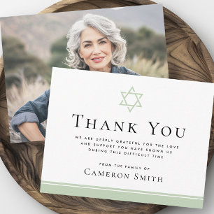 Lichtgroene ster van David begrafenissympathie fot Bedankkaart