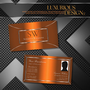 Lichtoranje Zilver Decor met Monogram & Foto Visitekaartje