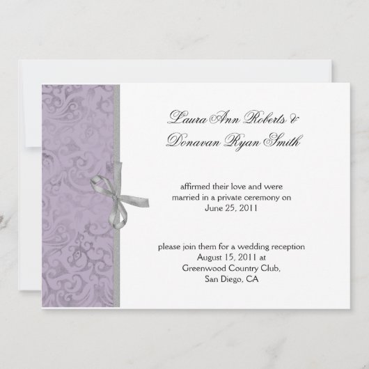 Lichtpaars grijs wit damast na de bruiloft kaart (Voorkant)