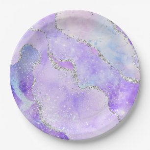 Lichtpaars & Zilver Nep Glitter Pastel Agaat Papieren Bordje