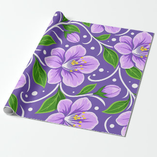 Lichtpaarse bloempatroon met groene bladeren cadeaupapier