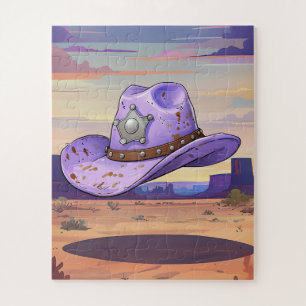 Lichtpaarse Cowgirl Hoed Drijvend in Woestijn Legpuzzel
