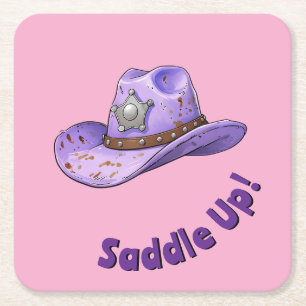 Lichtpaarse Cowgirl Hoed Vierkante Kartonnen Onderzetter