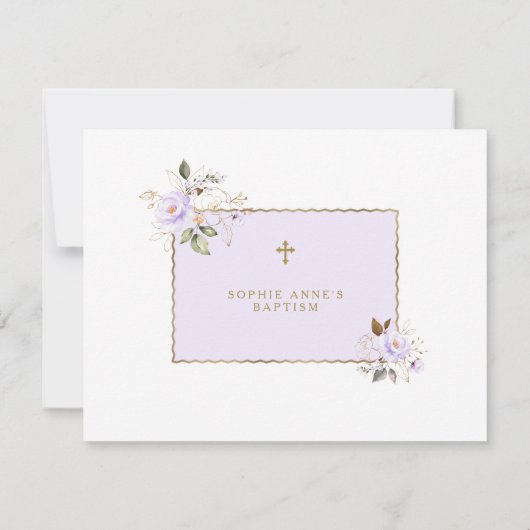 Lichtpaarse Gouden Bloemen Foto Meisje Doop Bedankkaart (Achterkant)