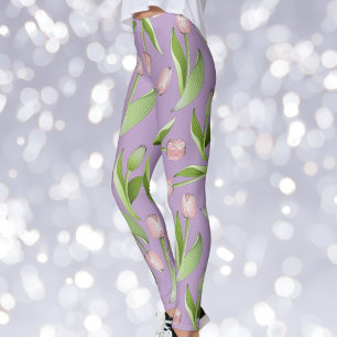 Lichtpaarse moderne roze tulp print leggings