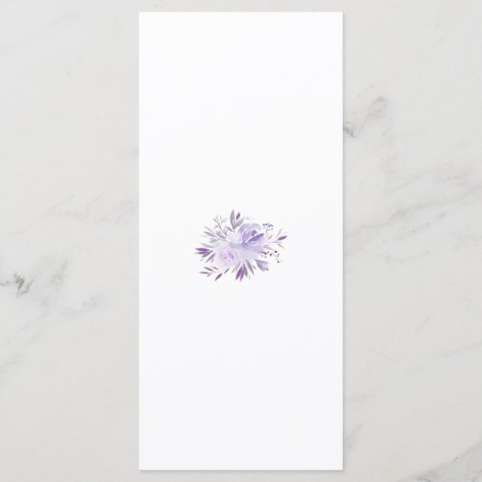 Lichtpaarse stoffige blauwe bloemige trouwmenu menu (Achterkant)