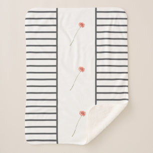 Lichtrode Gerbera Bloem Grijs Gestrepte Worpdeken Sherpa Deken