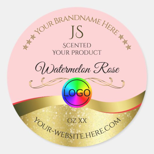 Lichtrood Wavy Gold Logo Monogram Productlabel Ronde Sticker (Voorkant)