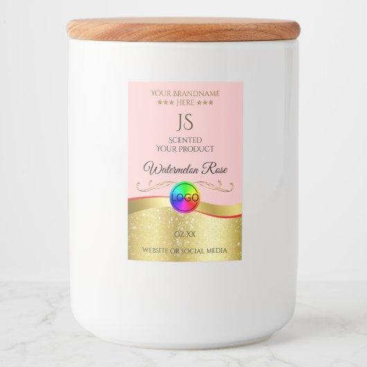 Lichtrood Wavy Gold Logo Monogram Productlabel Voedselcontainer Etiket (Voorkant)