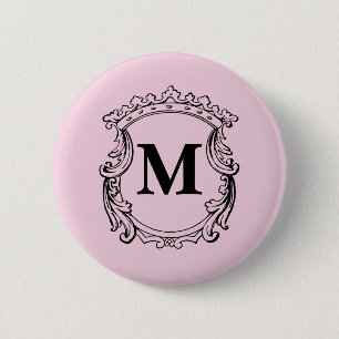 Lichtroze aangepaste monogram wapenschild ronde button 5,7 cm