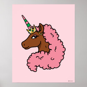 Lichtroze Afro Eenhoorn Poster