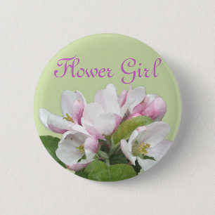 Lichtroze appelbloesem bloemenmeisje bruiloft ronde button 5,7 cm