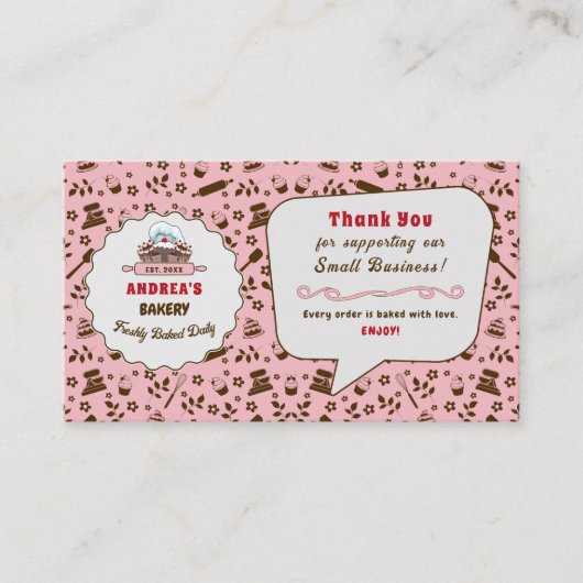Lichtroze Bakkerij Logo Dank u Business Custom Informatiekaartje (Voorkant)