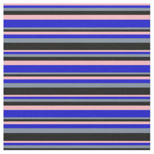Lichtroze, blauw, lichtgrijs en zwarte lijnen stof