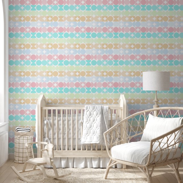 Lichtroze Blauw Turquoise Groen cirkelenpatroon Behang (Kinderen)