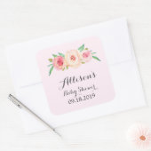 Lichtroze Bloemen Baby shower Label (Envelop)