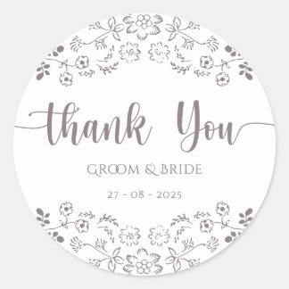 Lichtroze bloemontwerp Elegante bruiloft Ronde Sticker