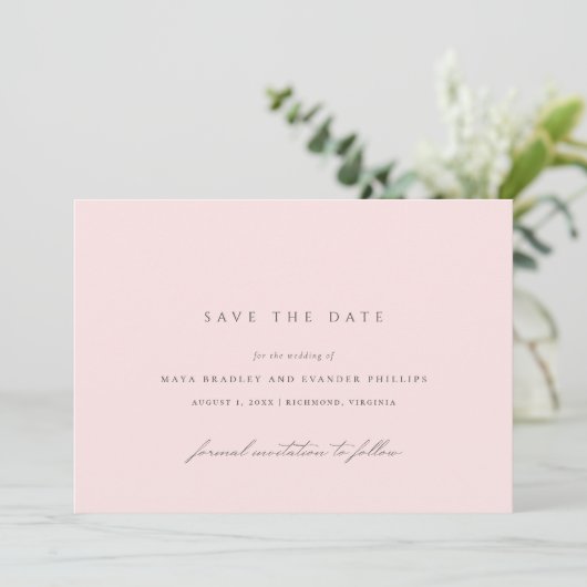 Lichtroze blos | Elegante eenvoudige bruiloft Save The Date (Staand voorkant)