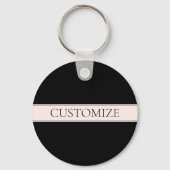 Lichtroze Blush Stripe & Elegante Bewerkbare Tekst Sleutelhanger (Voorkant)