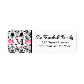 (Lichtroze) Damask Monogram Retouradreslabels Etiket