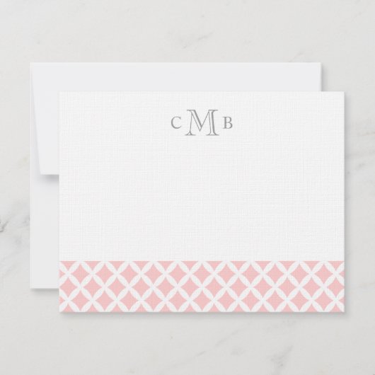 Lichtroze diamanten bruiloft monogram briefpapier notitiekaartje (Voorkant)