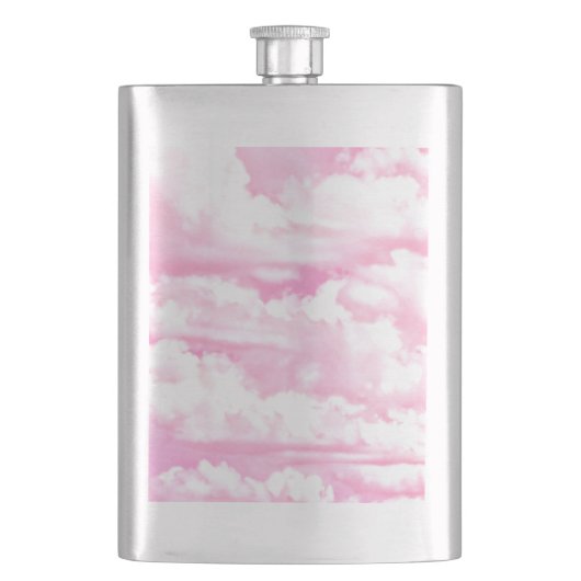 Lichtroze elegante wolken decor heupfles (Voorkant)