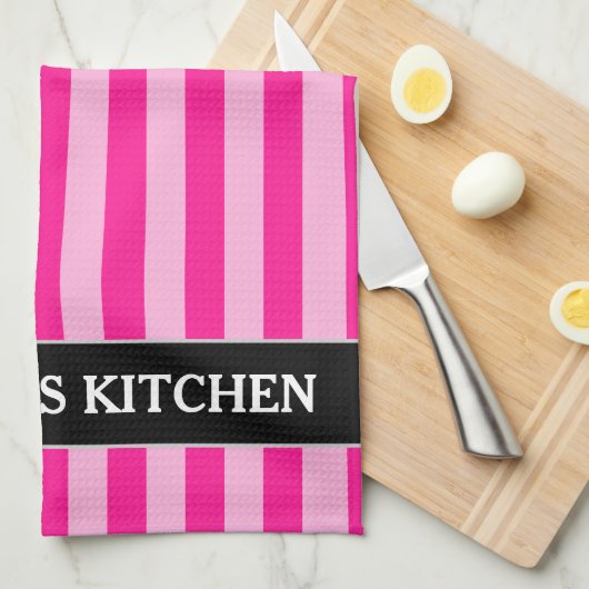 Lichtroze en dieproze strepen + Aangepaste naam Theedoek (Quarter Fold)