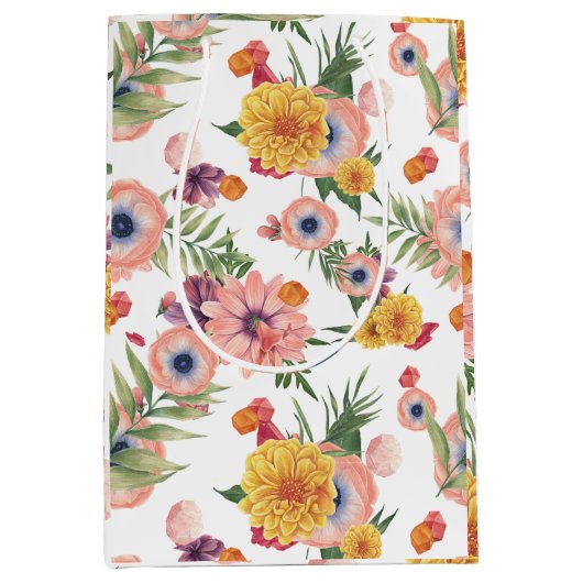 Lichtroze en geel bloemenpatroon medium cadeauzakje (Voorkant)