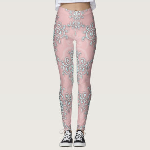 Lichtroze en grijze damast boho stijl leggings