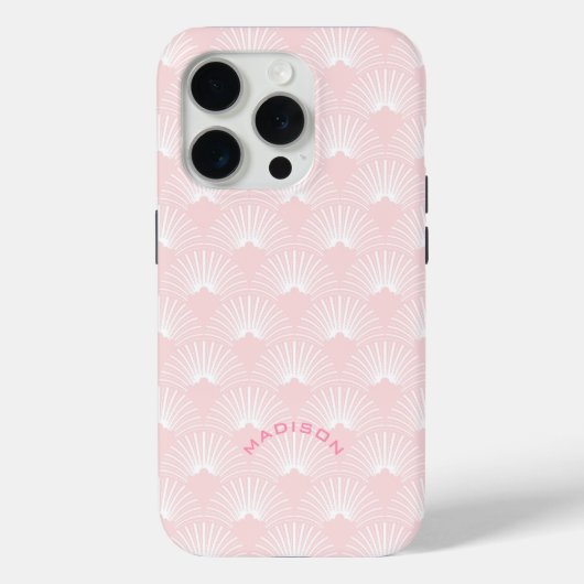 Lichtroze en wit art deco patroon monogram Case-Mate iPhone case (Achterkant)