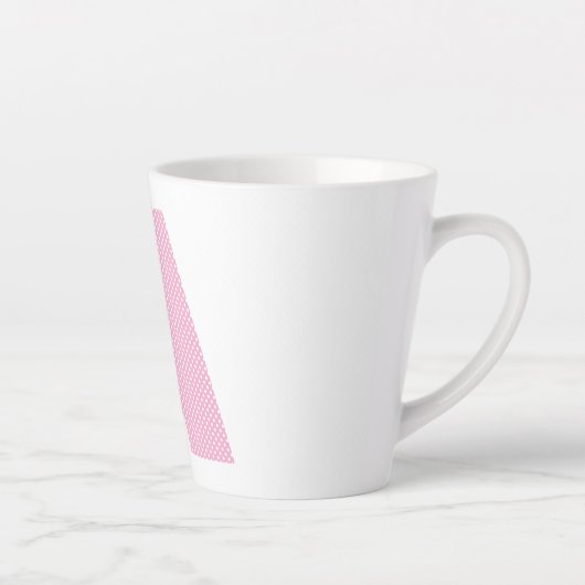 Lichtroze en witte Polka Dot Bold Monogram Latte Mok (Rechts)