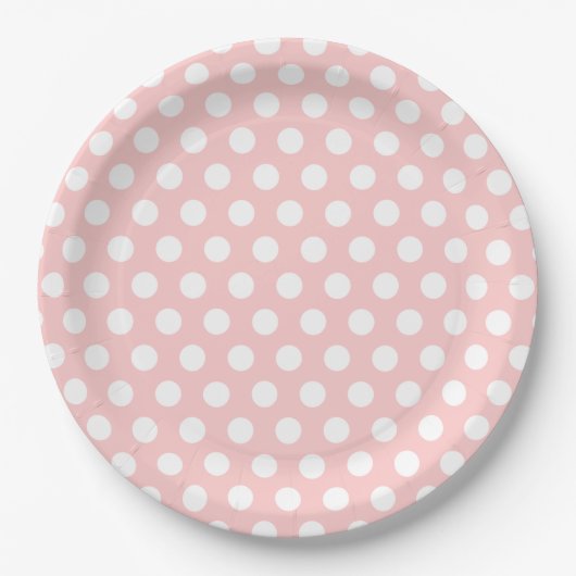 Lichtroze en witte Polka Dots Papieren Bordje (Voorkant)