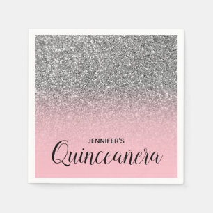 Lichtroze en zilver glitter ombre Quinceanera Servet