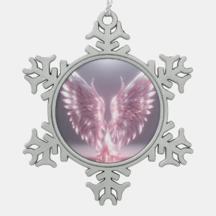 Lichtroze engel vleugel symbool tin sneeuwvlok ornament