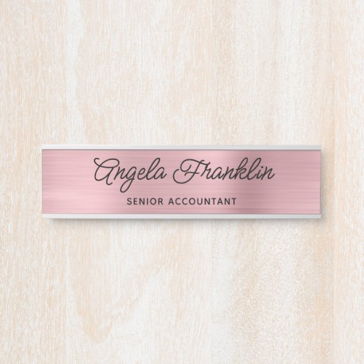 Lichtroze Faux Metallic Folie Deurbordje (Voorkant)