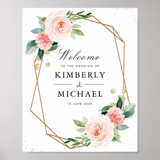 lichtroze geometrische bruiloft poster (Voorkant)